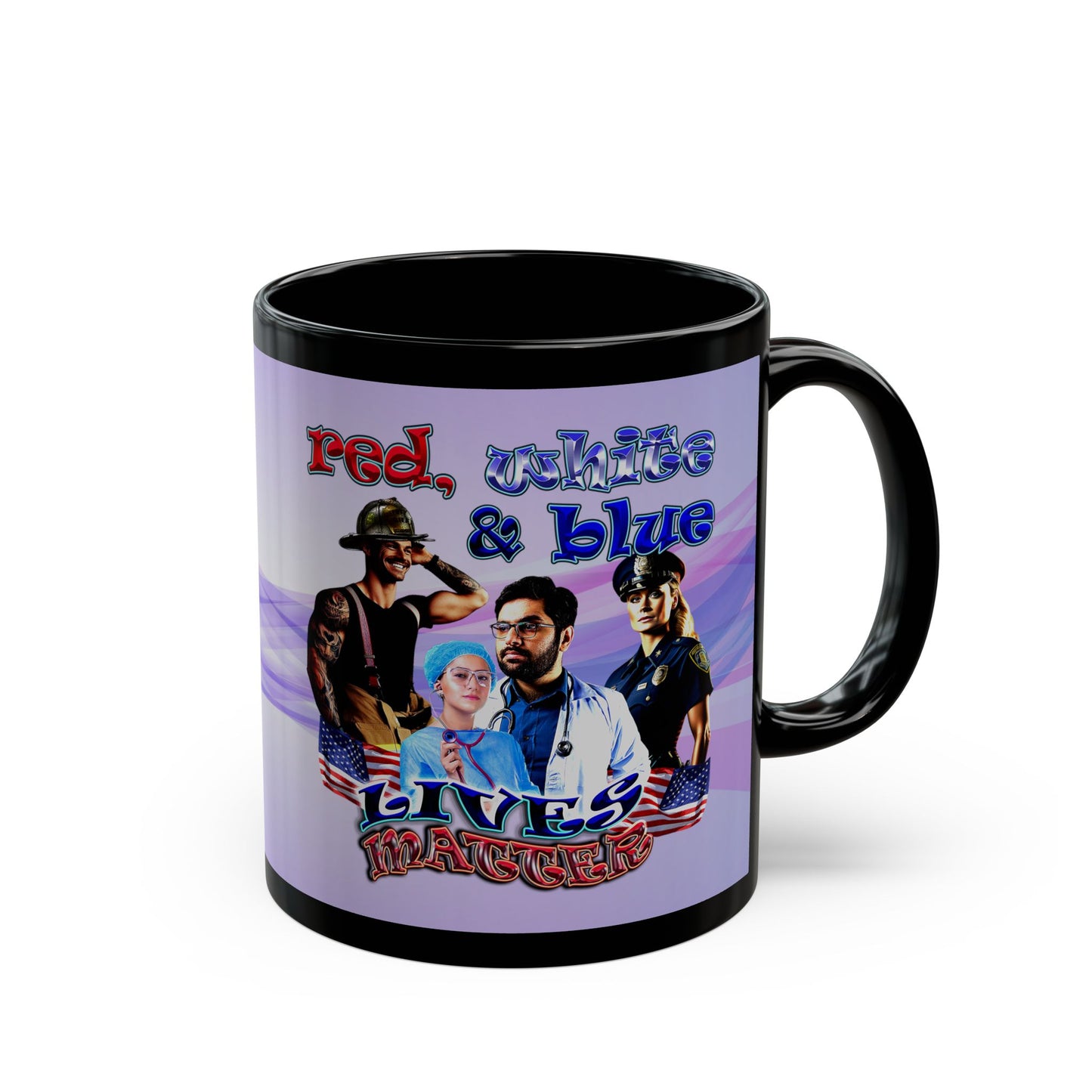 rw&b lives matter - Black Mug (light blue-pink wave)
