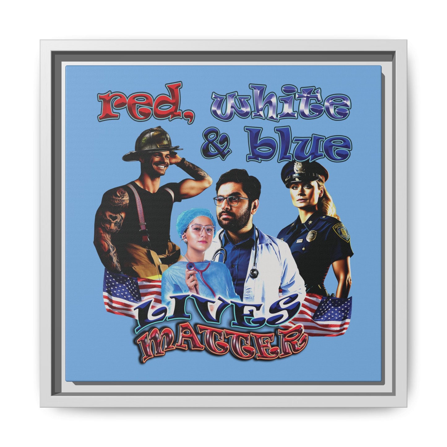 rw&b lives matter - framed canvas art (light blue)