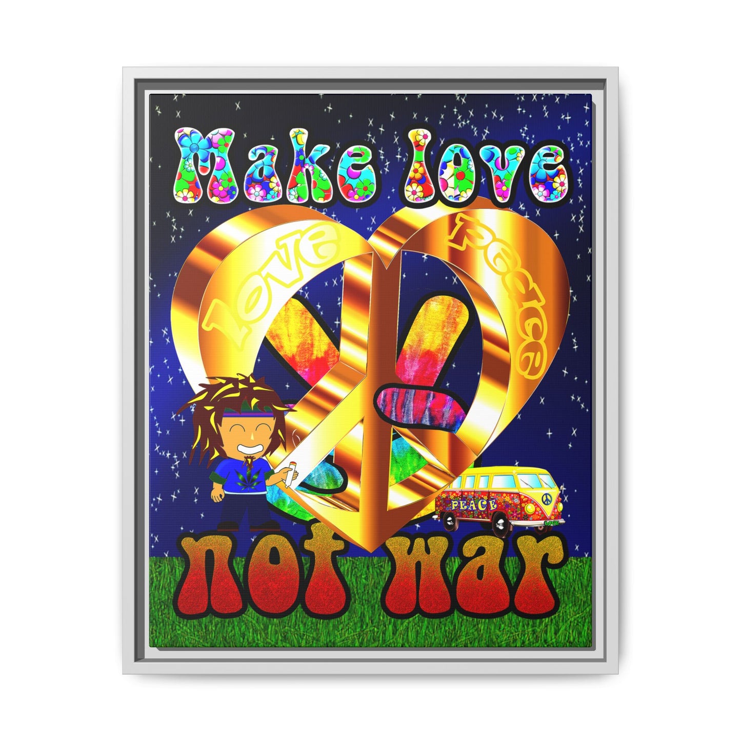love peace - framed canvas art ('snoops' background)