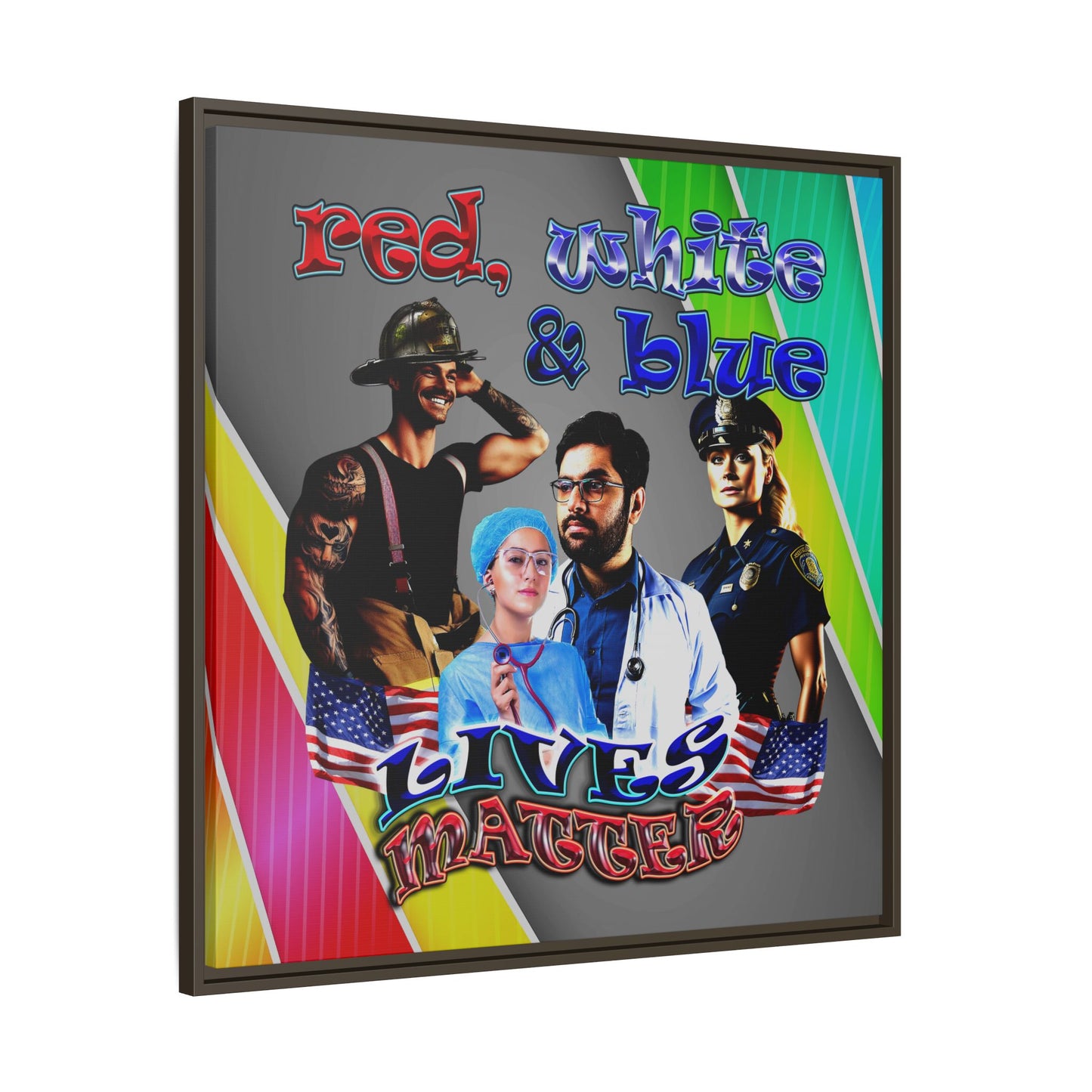 rw&b lives matter - framed canvas art (rainbow split)