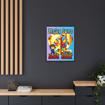 love peace - framed canvas art (light blue-purple wave)