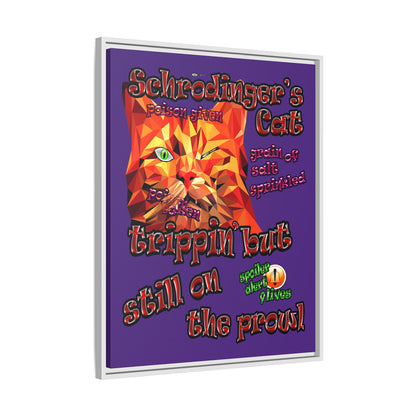 schrodinger's cat - framed canvas art (purple)