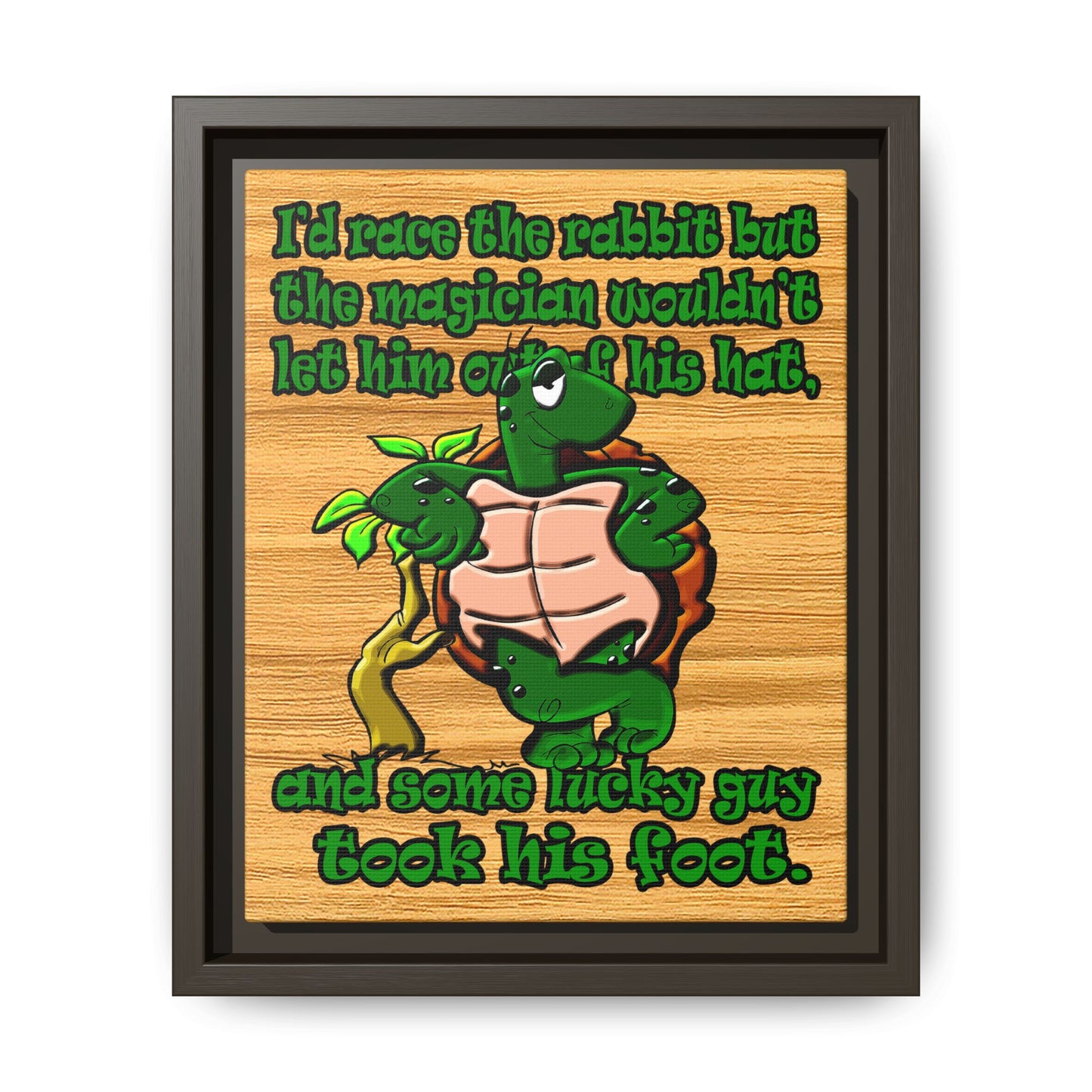 turtle race - framed canvas art (butterscotch wood finish)