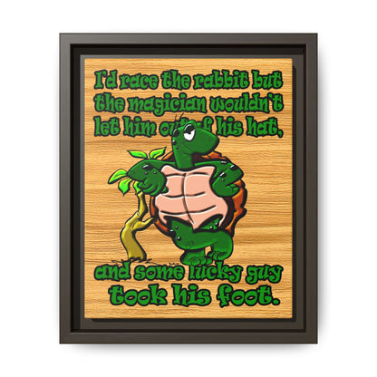 turtle race - framed canvas art (butterscotch wood finish)
