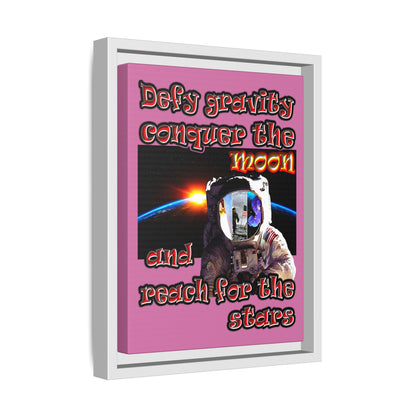 defy conquer reach - framed canvas art (light pink)