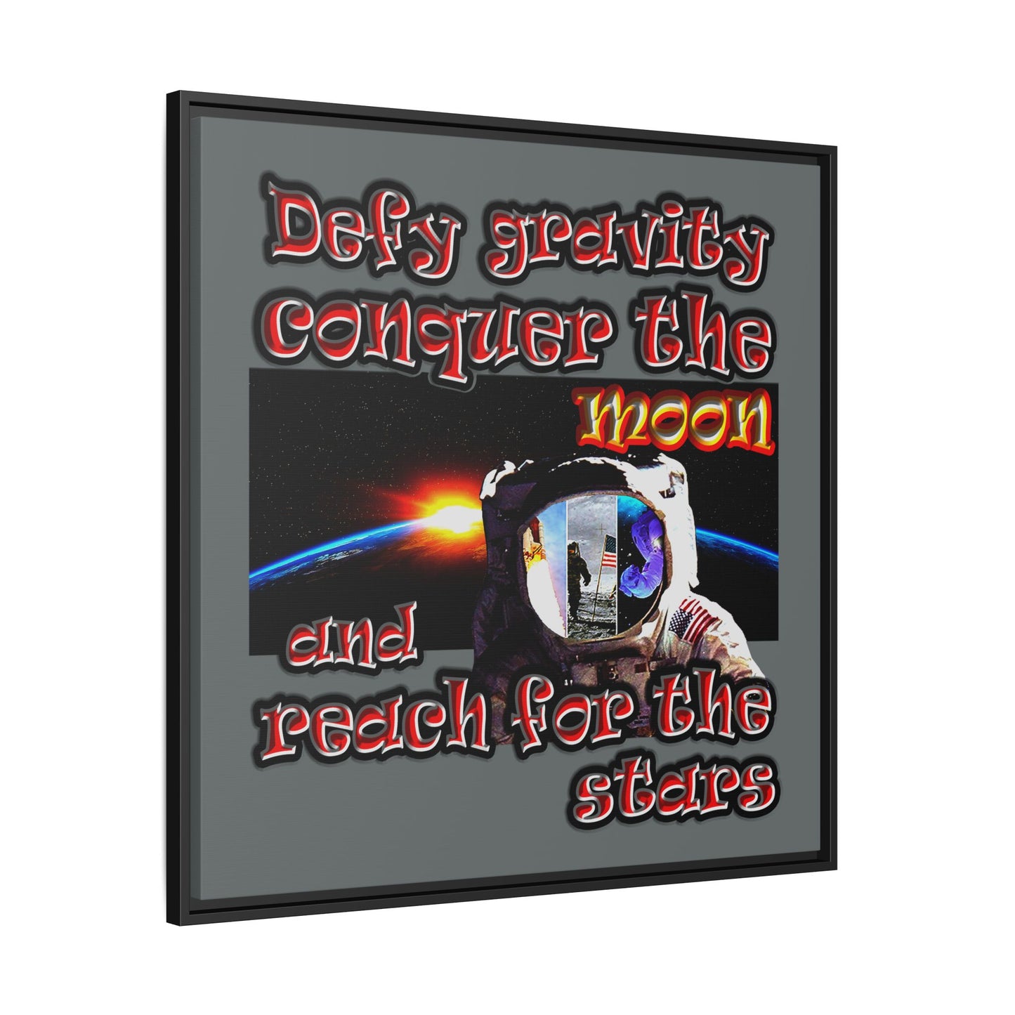 defy conquer reach - framed canvas art (dark grey)