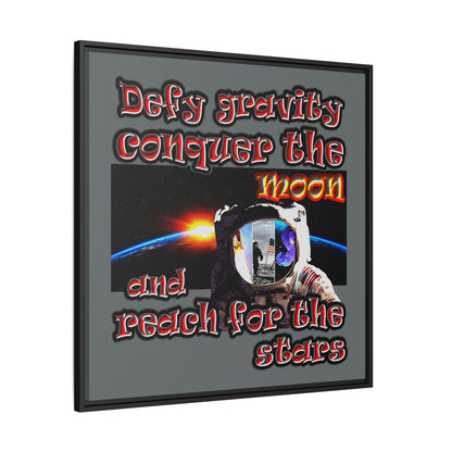 defy conquer reach - framed canvas art (dark grey)