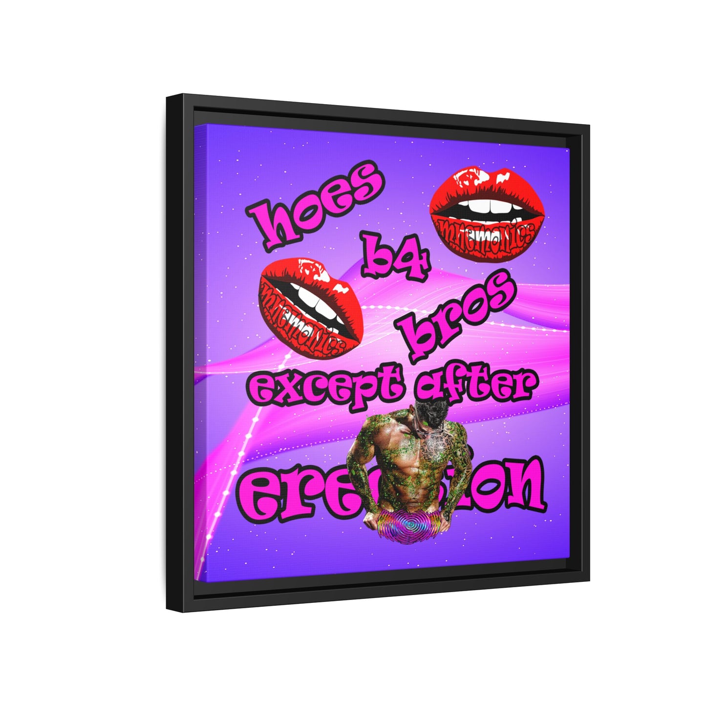 hoes b4 bros - framed canvas art (purple-pink wave)