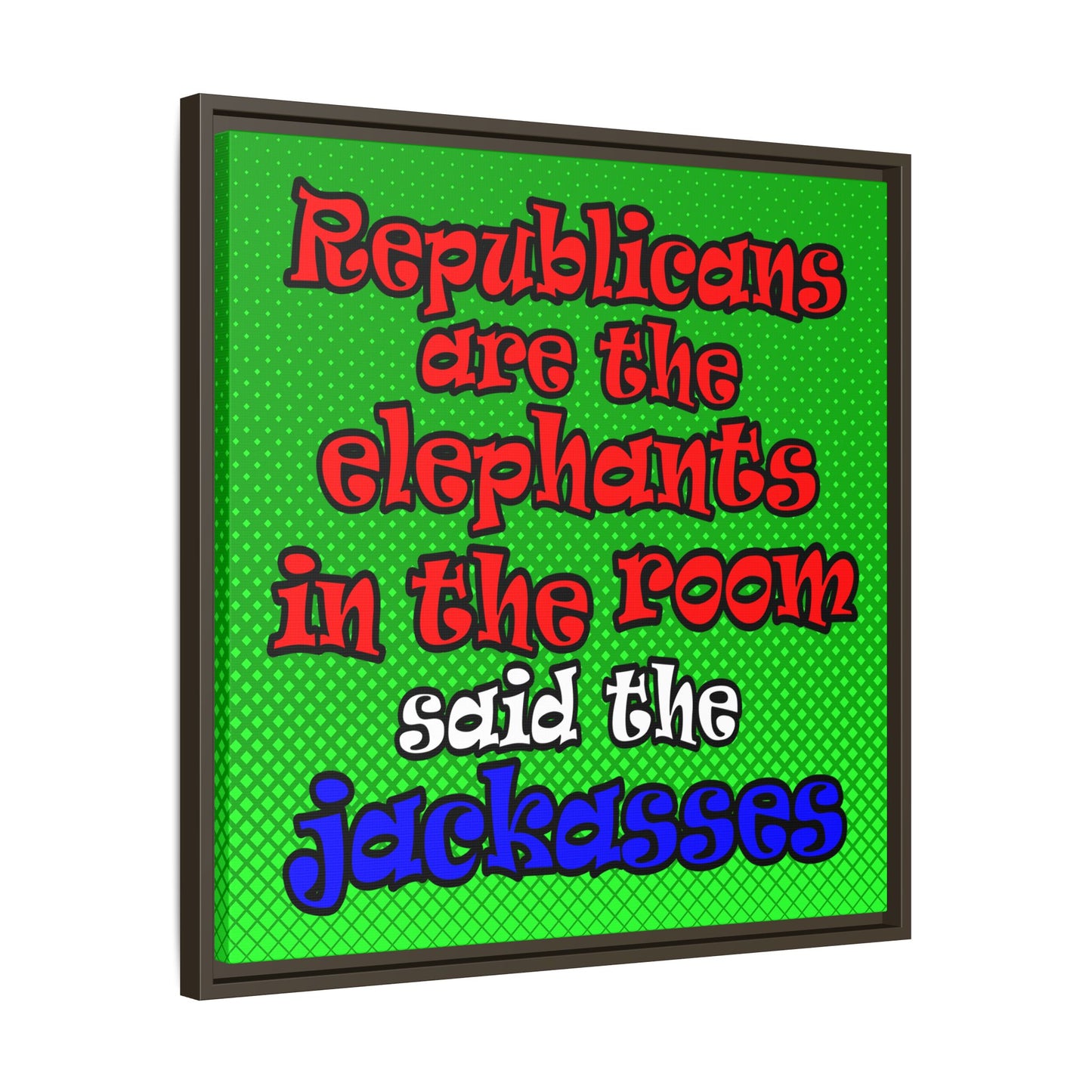 donkeys and elephants - framed canvas art (logo green)
