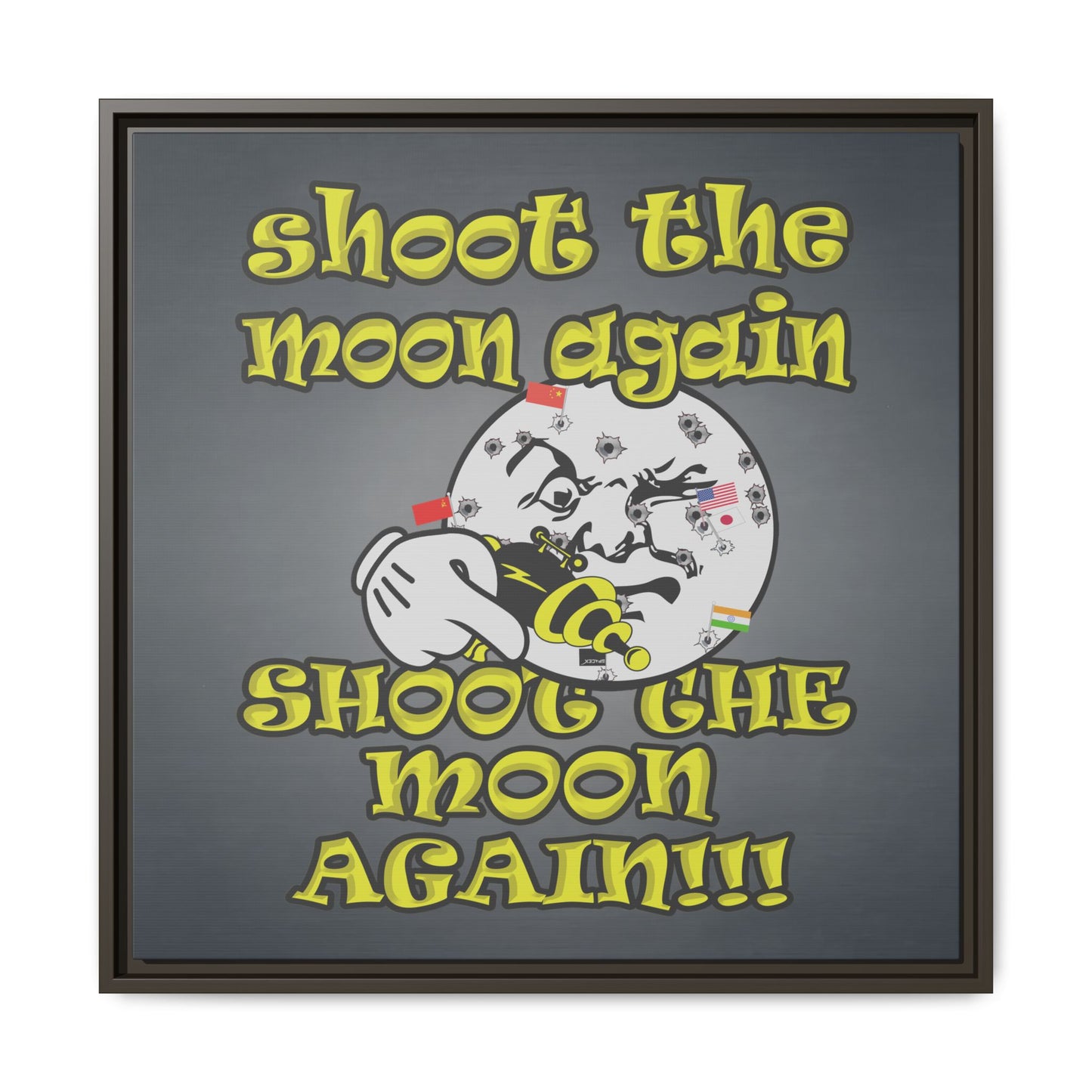 shoot the moon again - framed canvas art (grey-light grey)