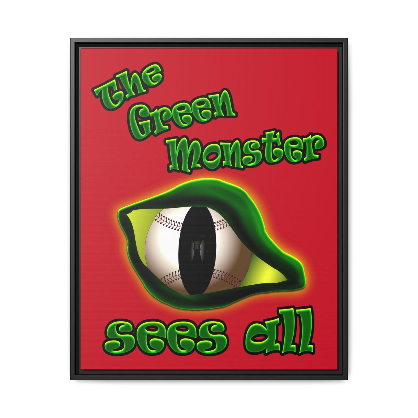 green monster - framed canvas art (dark red)
