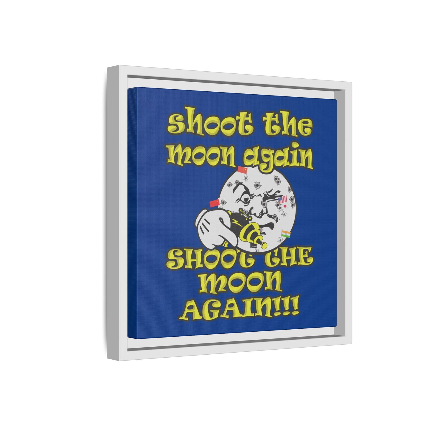 shoot the moon again - framed canvas art (dark blue)