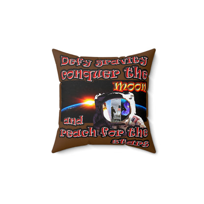 defy conquer reach - Spun Polyester Square Pillow - (brown)