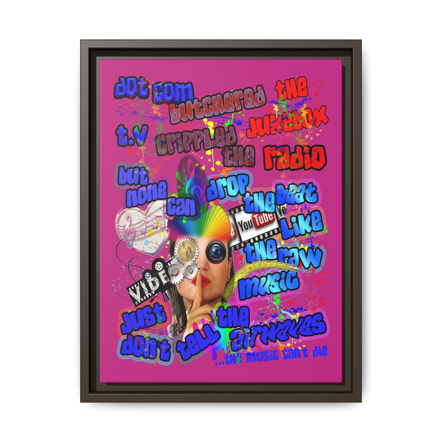 drop the beat - framed canvas art (pink)