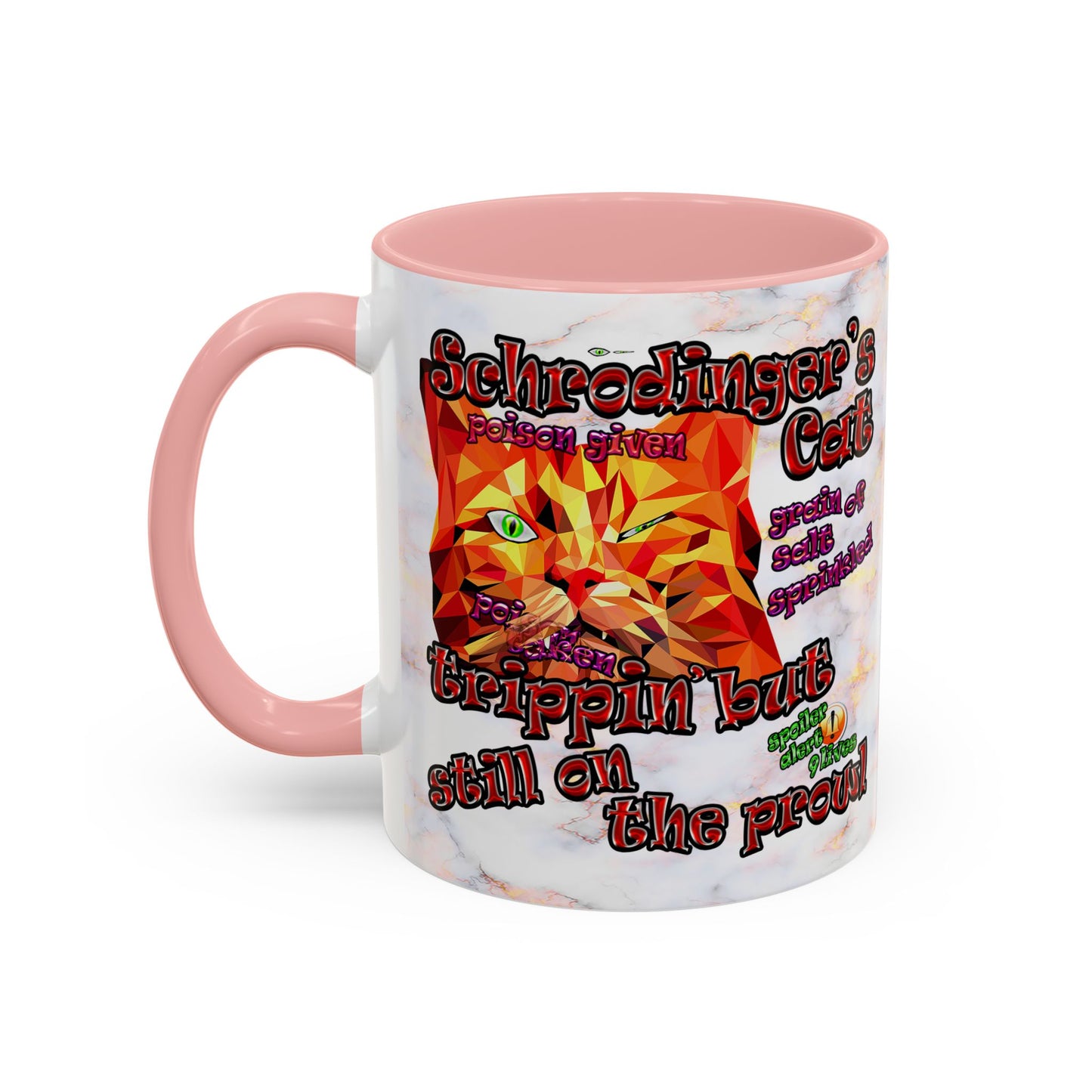 schrodinger's cat - Accent Mug (white marble)