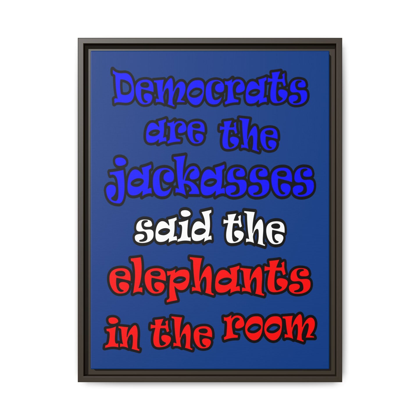 donkeys and elephants - framed canvas art (dark blue)
