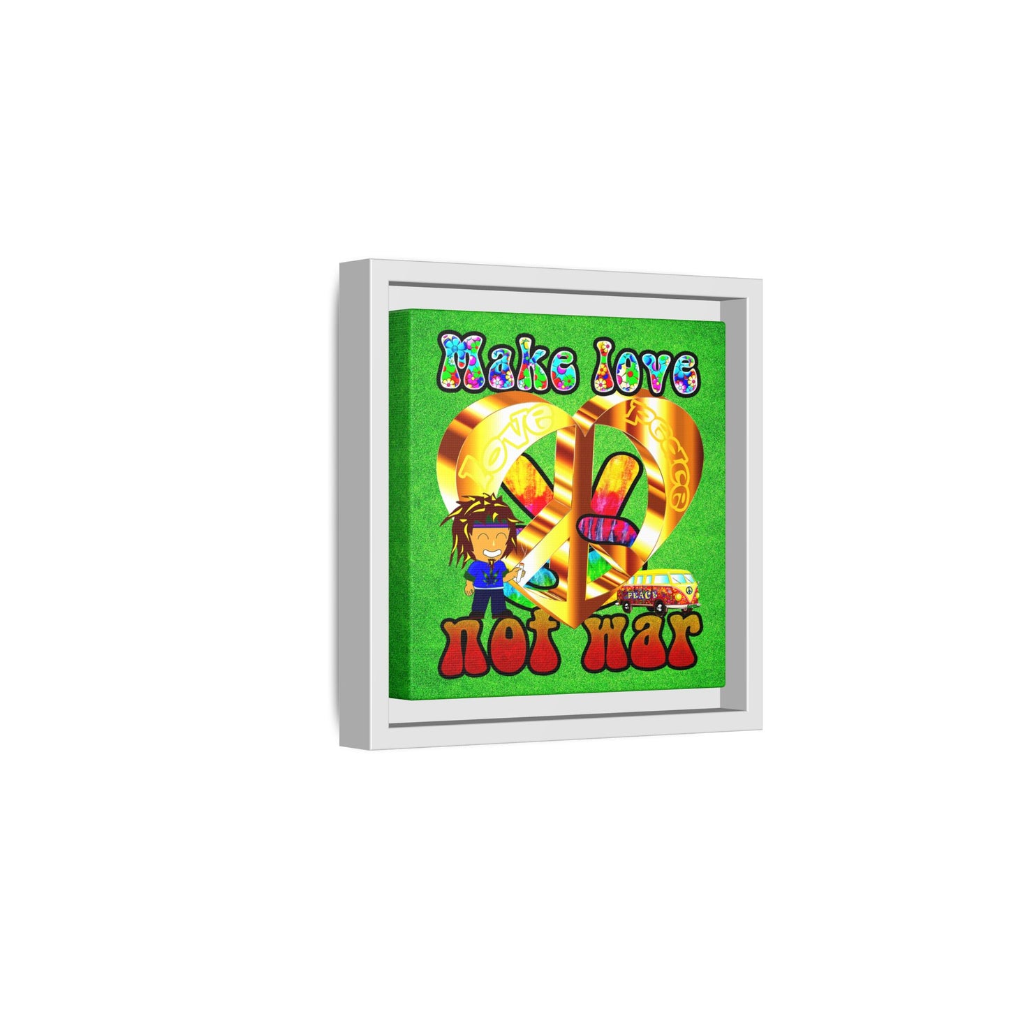 love peace - framed canvas art (green turf)