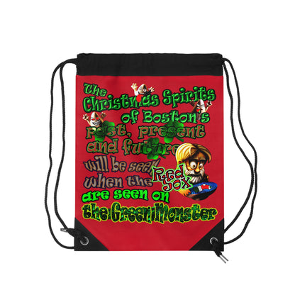 christmas spirits of boston - Drawstring Bag (dark red)