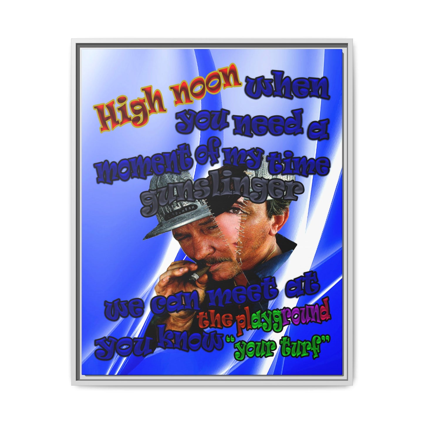 high noon - framed canvas art (blue-white wave)