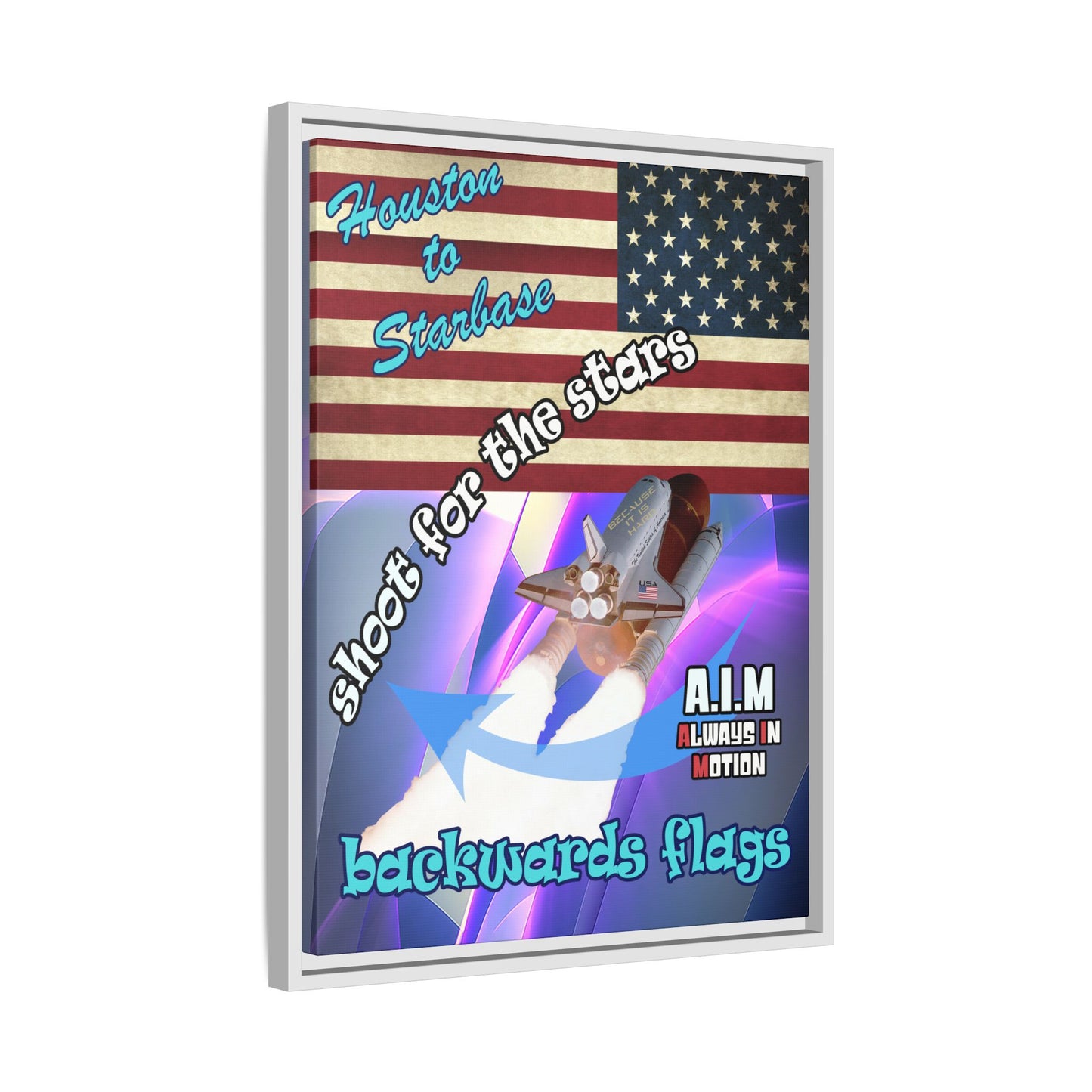 shoot for the stars - framed canvas art (grey-pink wave)