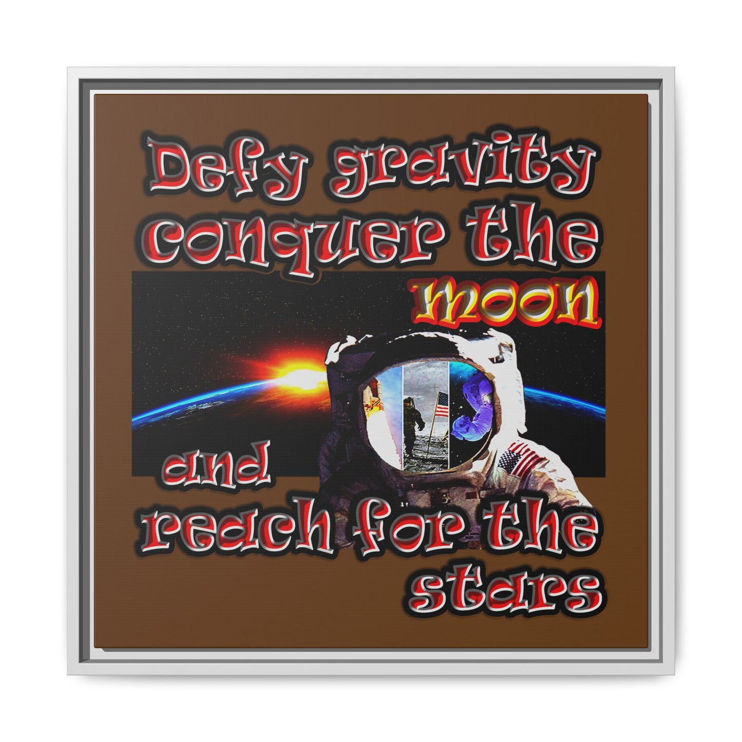 defy conquer reach - framed canvas art (brown)