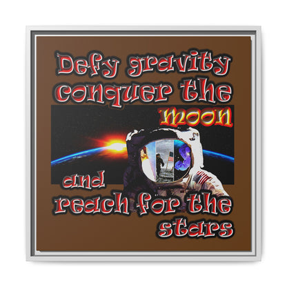 defy conquer reach - framed canvas art (brown)