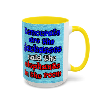 donkeys and elephants - Accent Mug (faded blue)