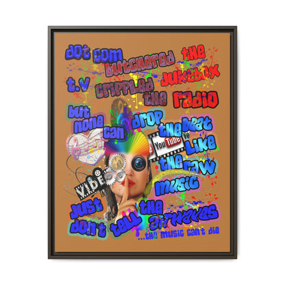 drop the beat - framed canvas art (light brown)