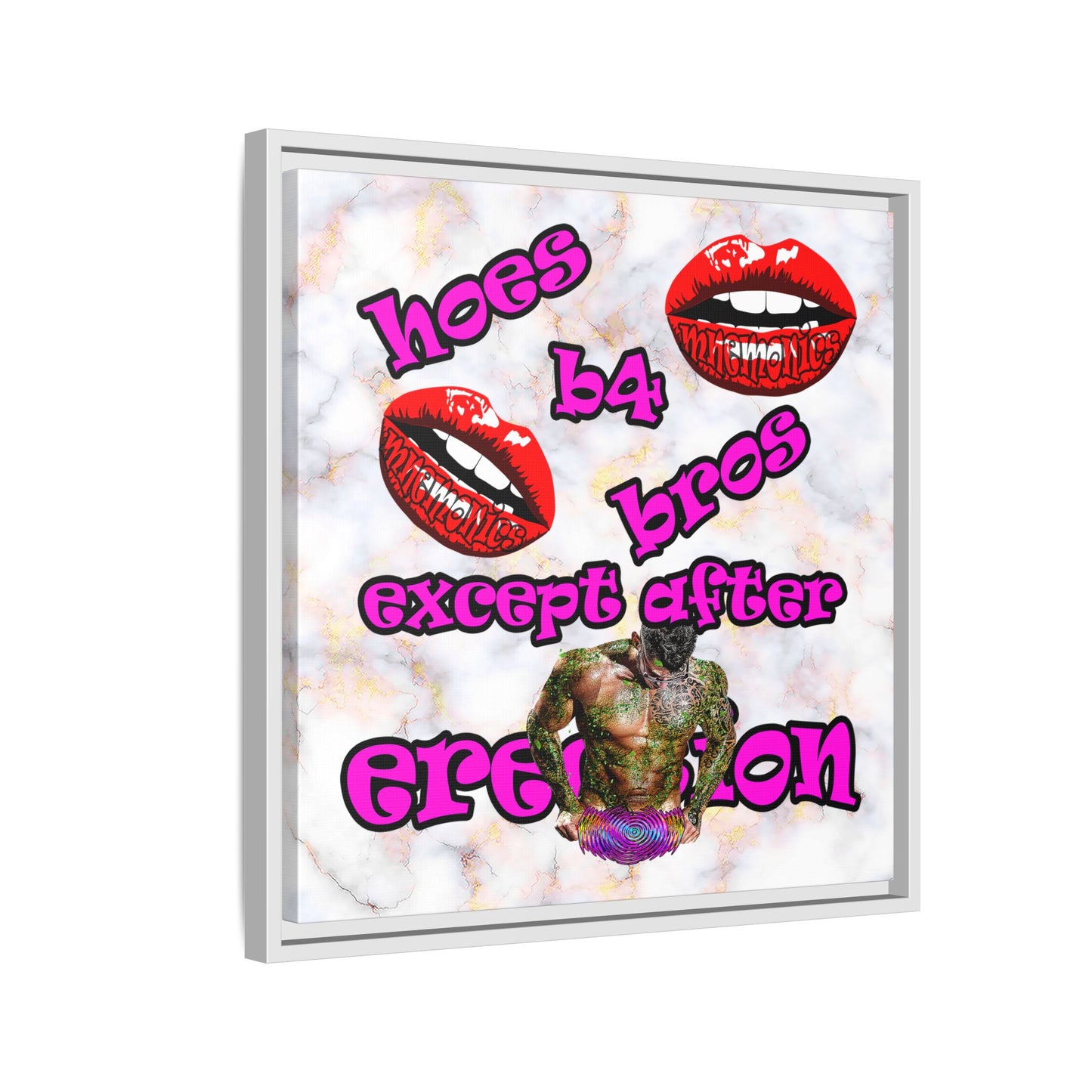 hoes b4 bros - framed canvas art (white marble)
