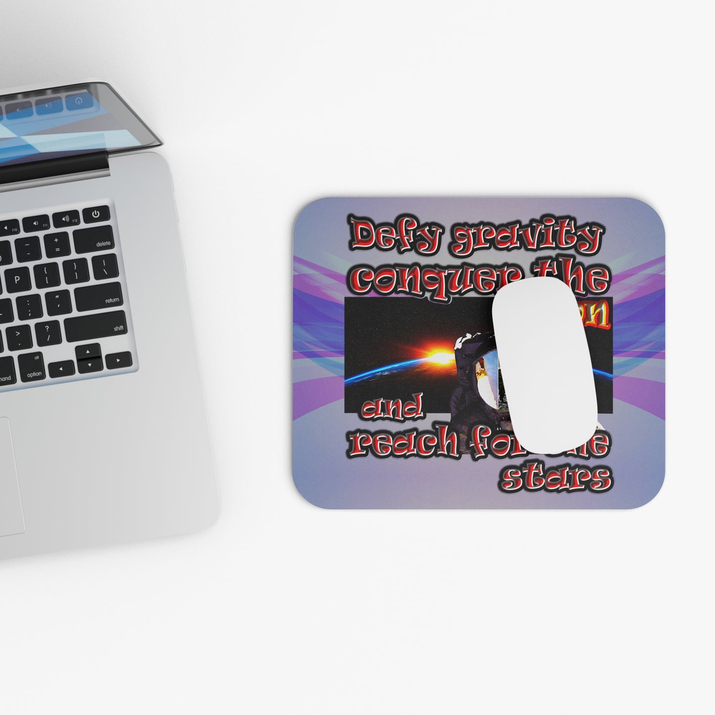 defy conquer reach - Mouse Pad (Rectangle) (light blue-pink wave)