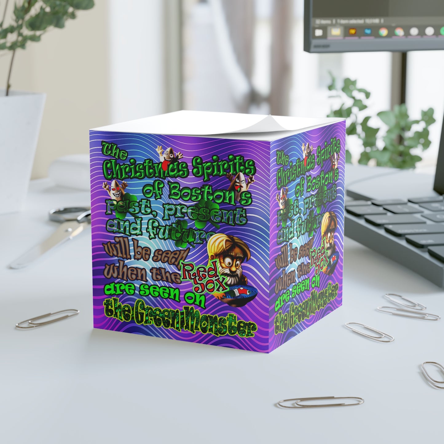 christmas spirits of boston - note cube (purple wave)