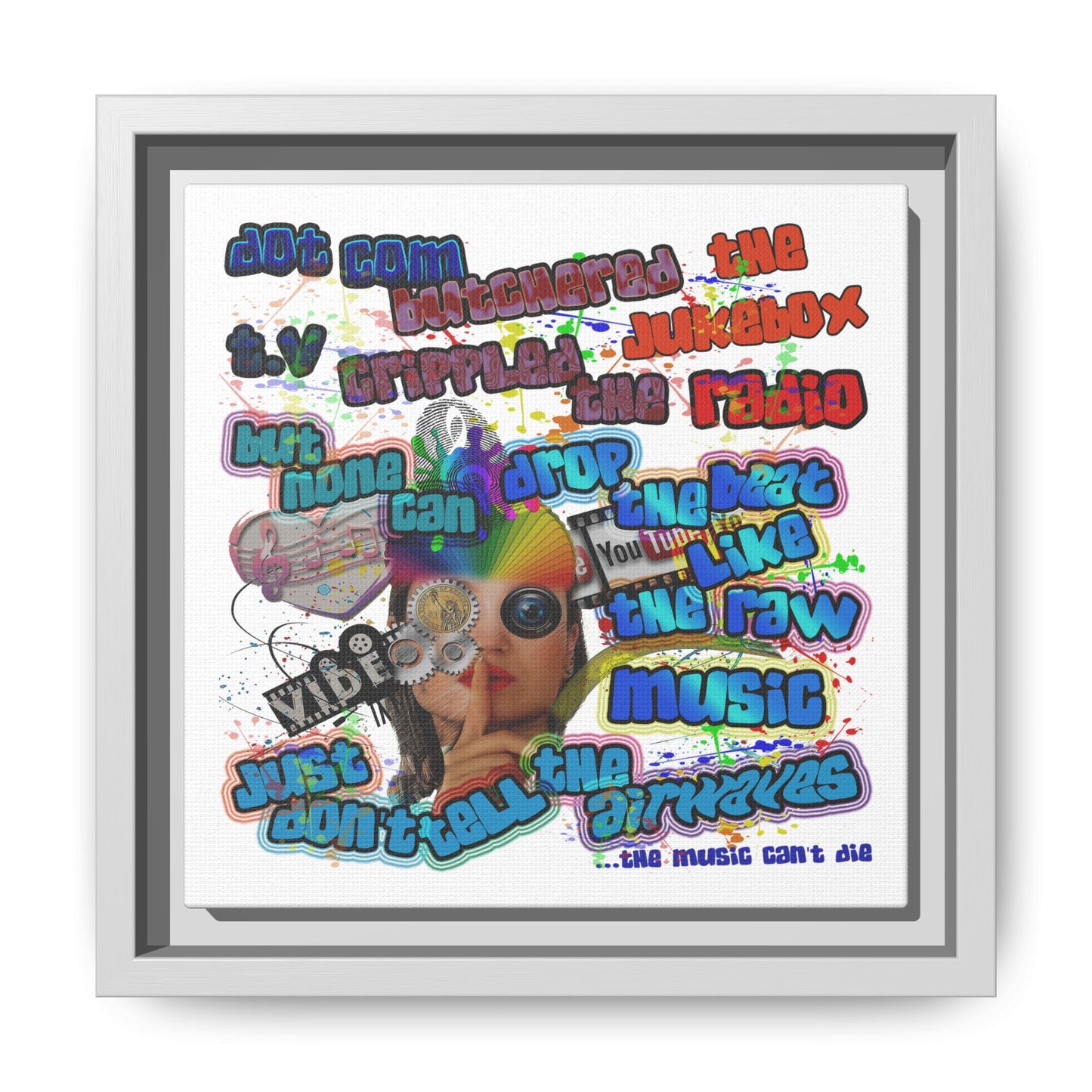 drop the beat - framed canvas art (white)