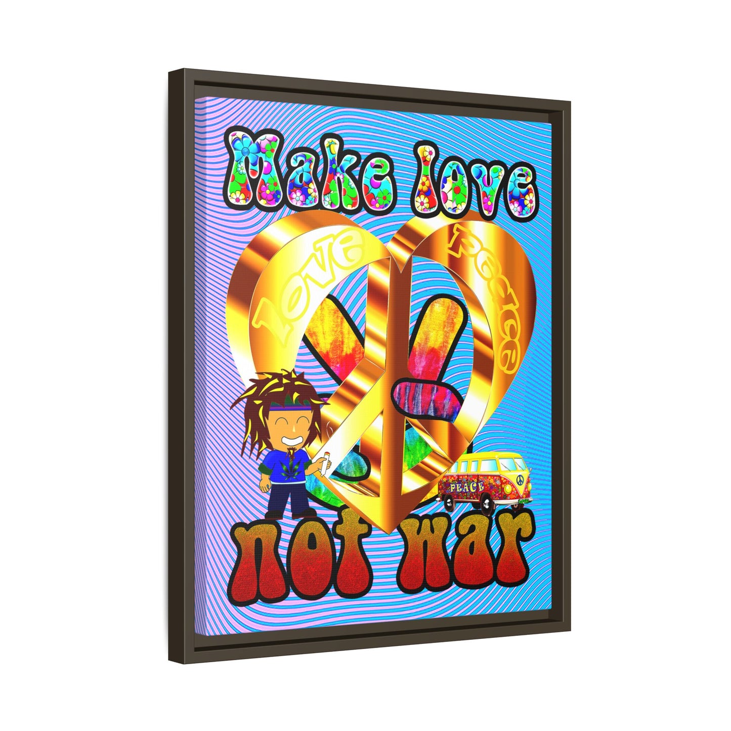 love peace - framed canvas art (light blue-purple wave)