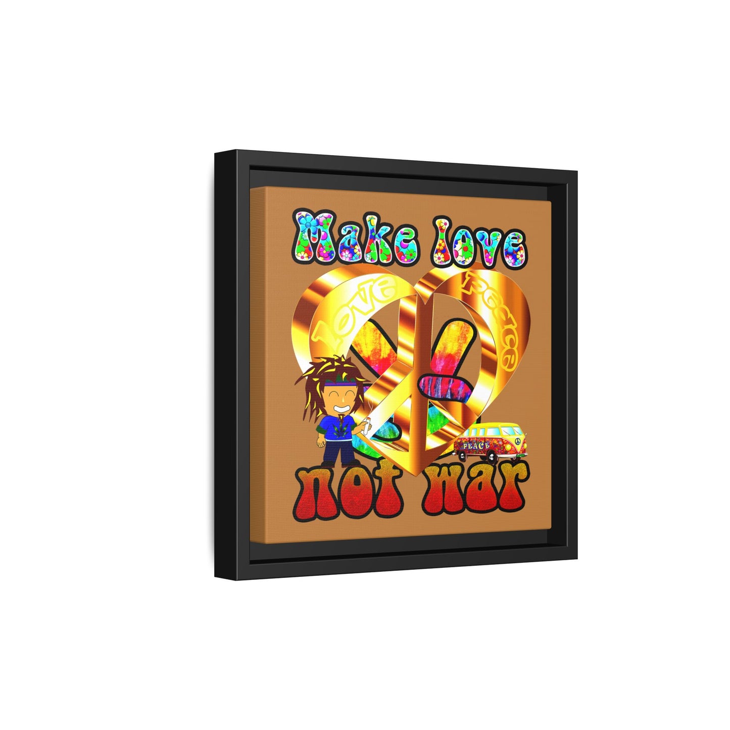love peace - framed canvas art (light brown)