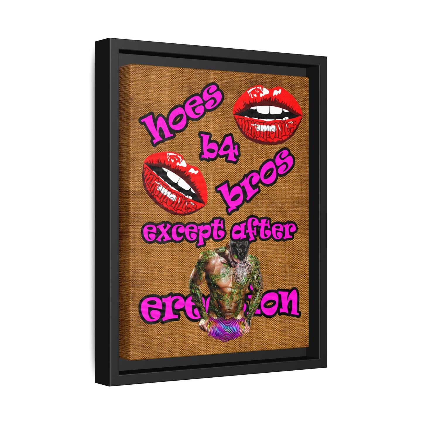 hoes b4 bros - framed canvas art (brown papyrus)
