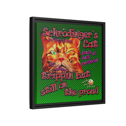 schrodinger's cat - framed canvas art (logo green)