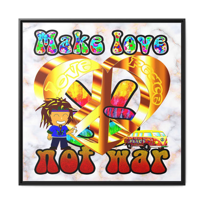 love peace - framed canvas art (white marble)