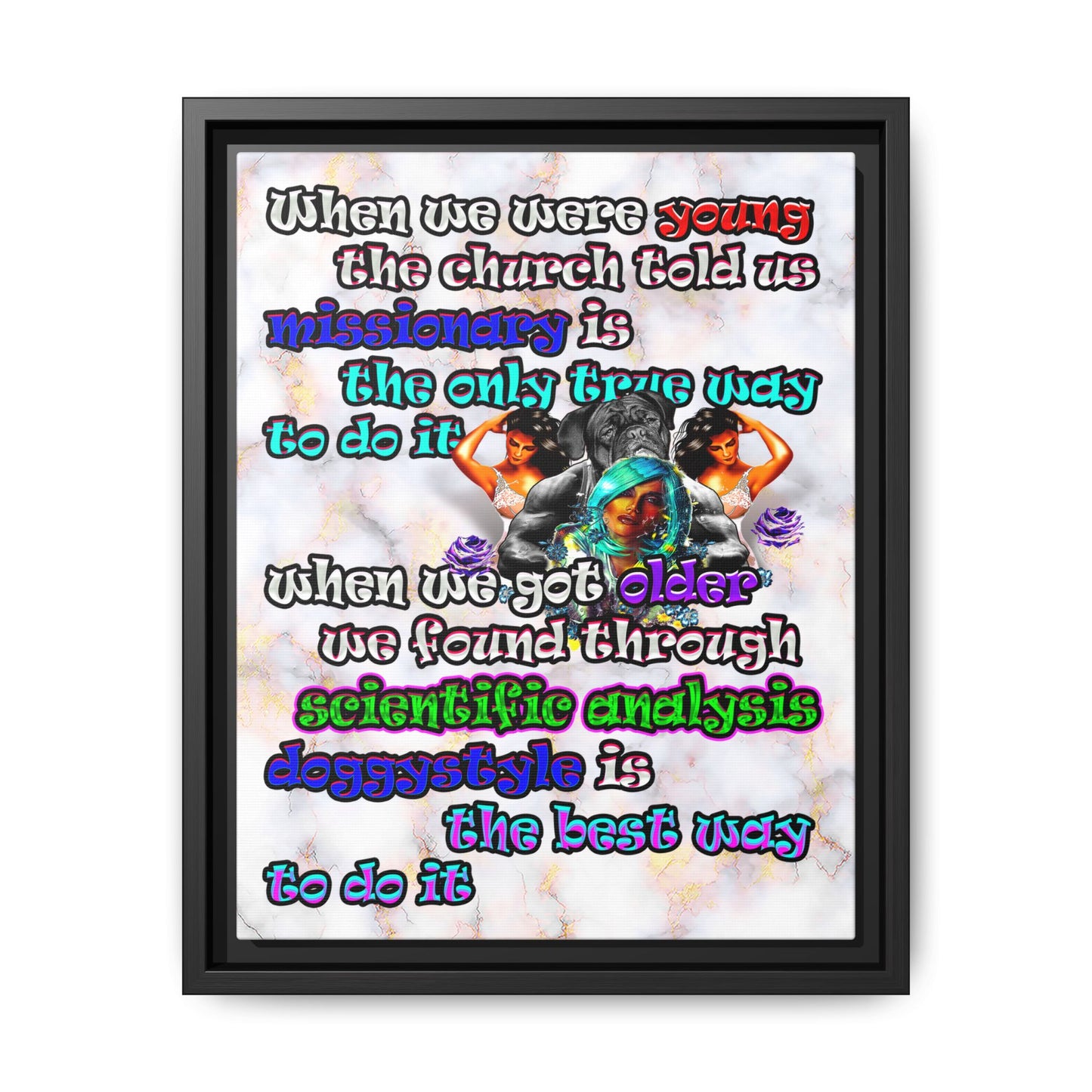 doggystyle - framed canvas art (white marble)