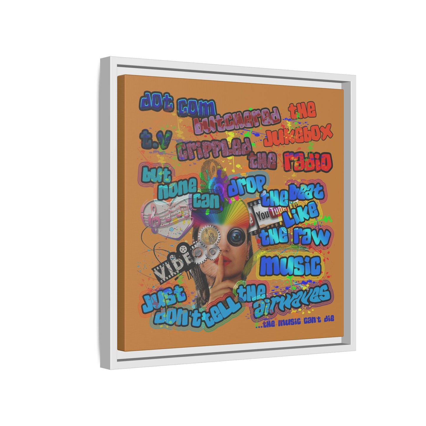 drop the beat - framed canvas art (light brown)