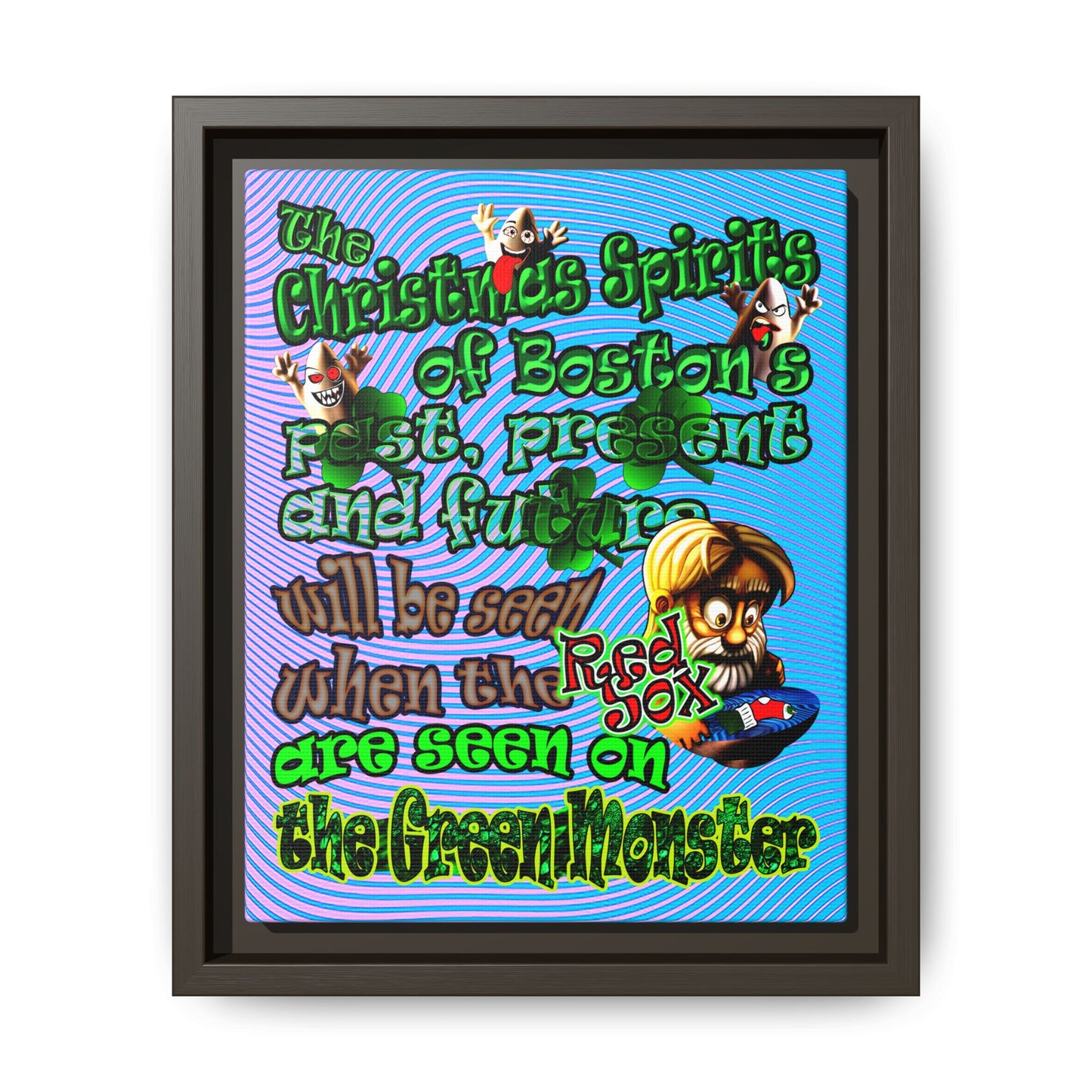 christmas spirits of boston - framed canvas art (light blue-purple wave)