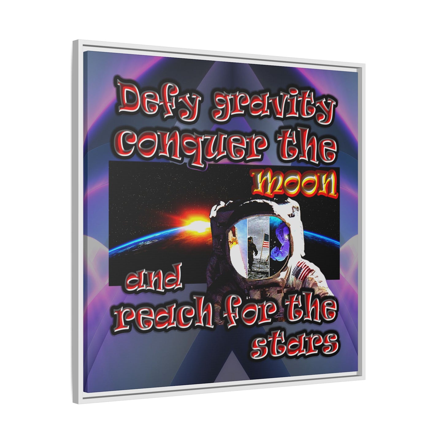 defy conquer reach - framed canvas art (grey-pink wave)