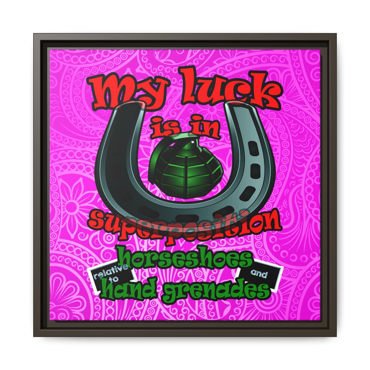my luck - framed canvas art (pink swirl)