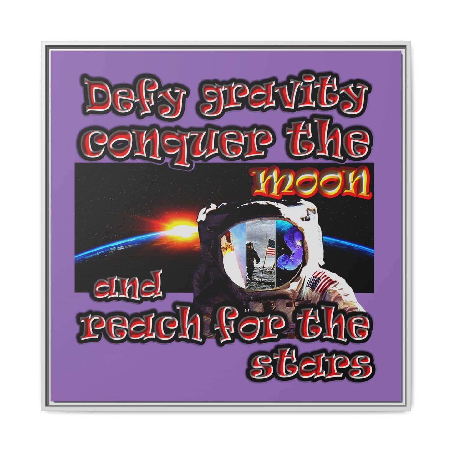 defy conquer reach - framed canvas art (light purple)
