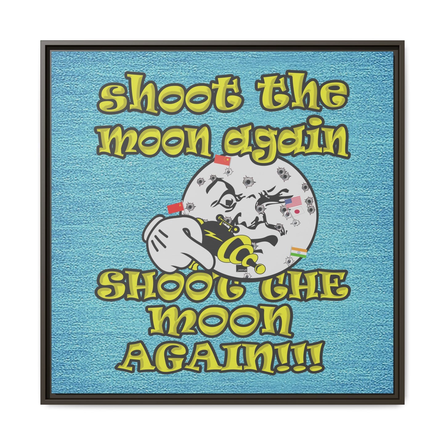 shoot the moon again - framed canvas art (faded blue)