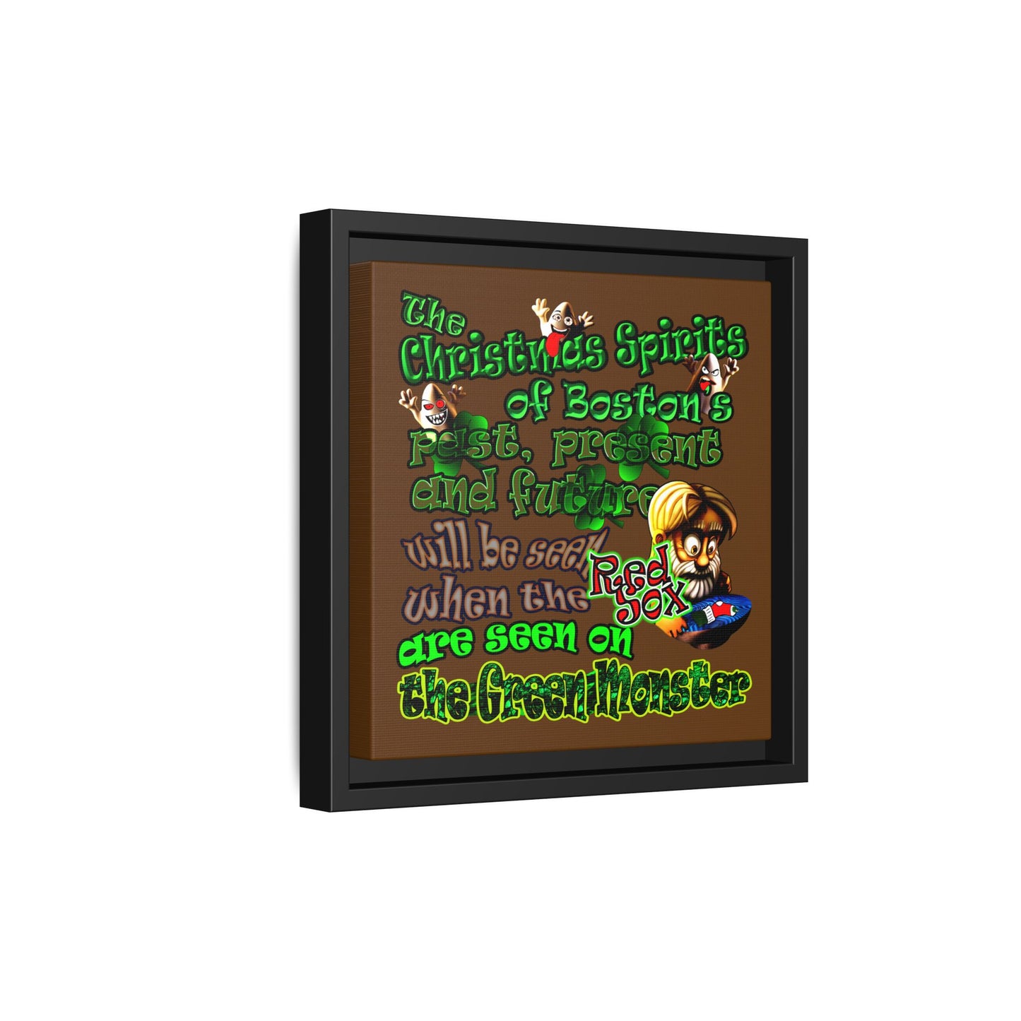christmas spirits of boston - framed canvas art (brown)