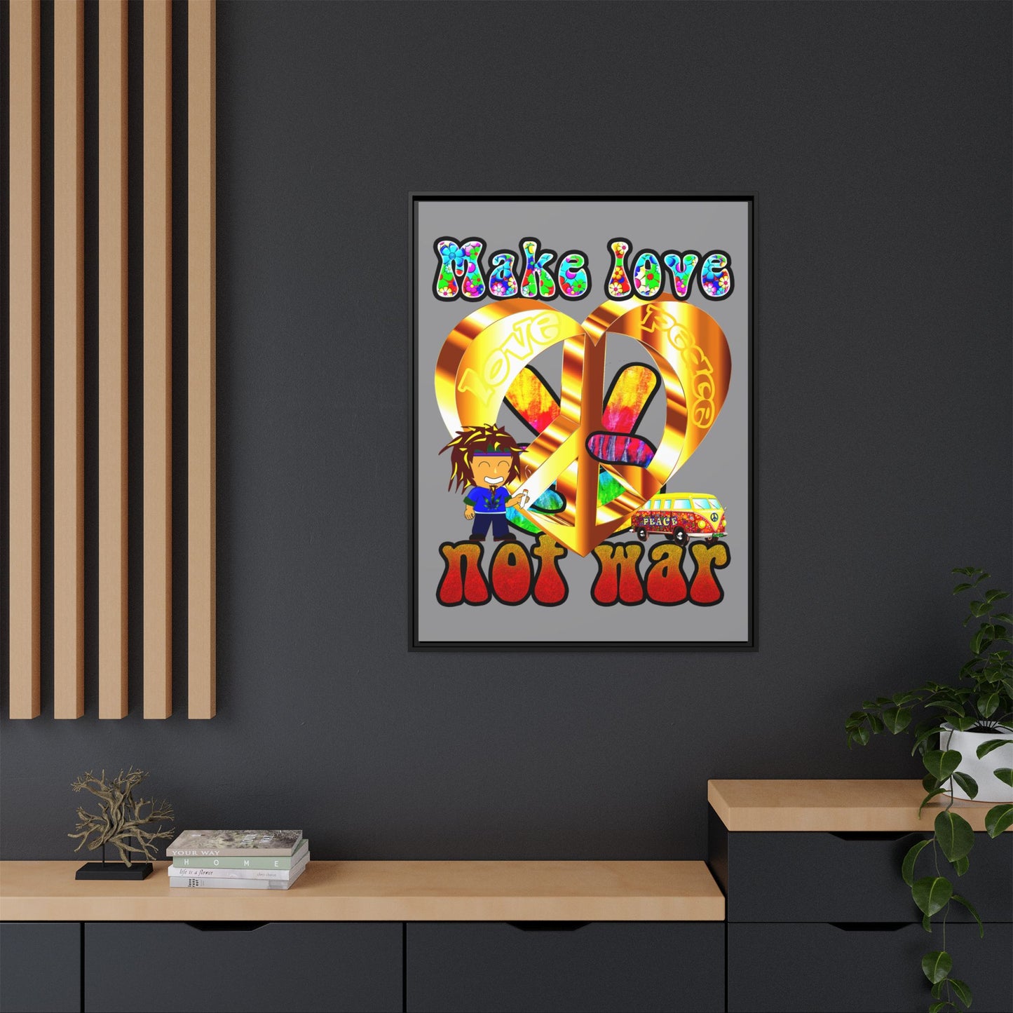 love peace - framed canvas art (grey)
