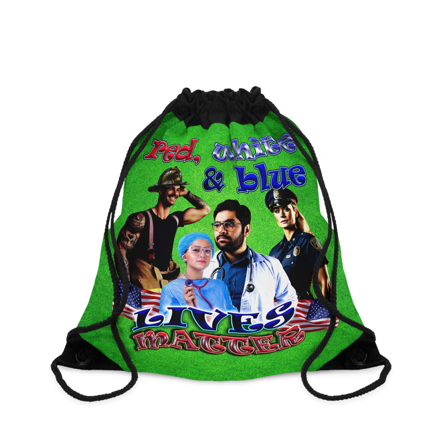 rw&b lives matter - Drawstring Bag (green turf)