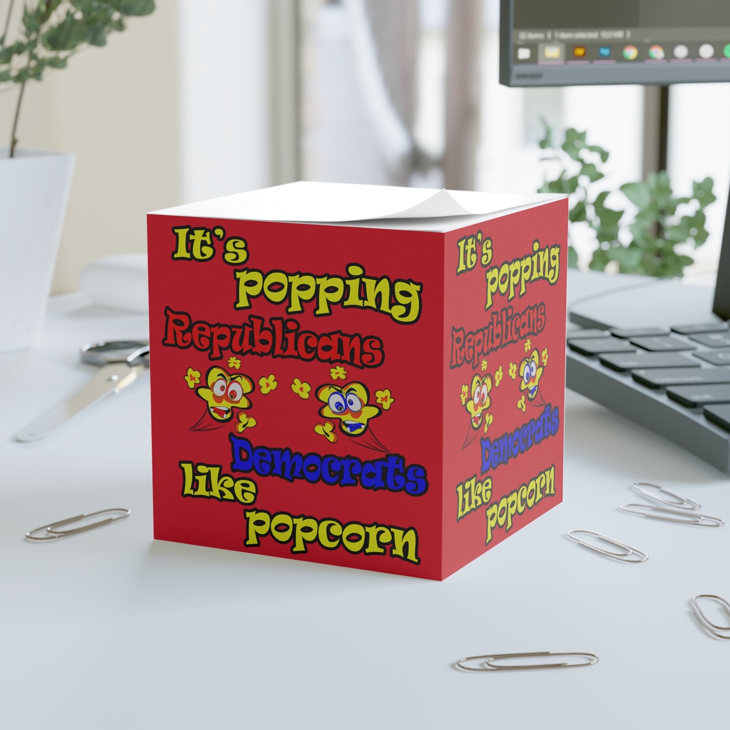 popping like popcorn - note cube (dark red)
