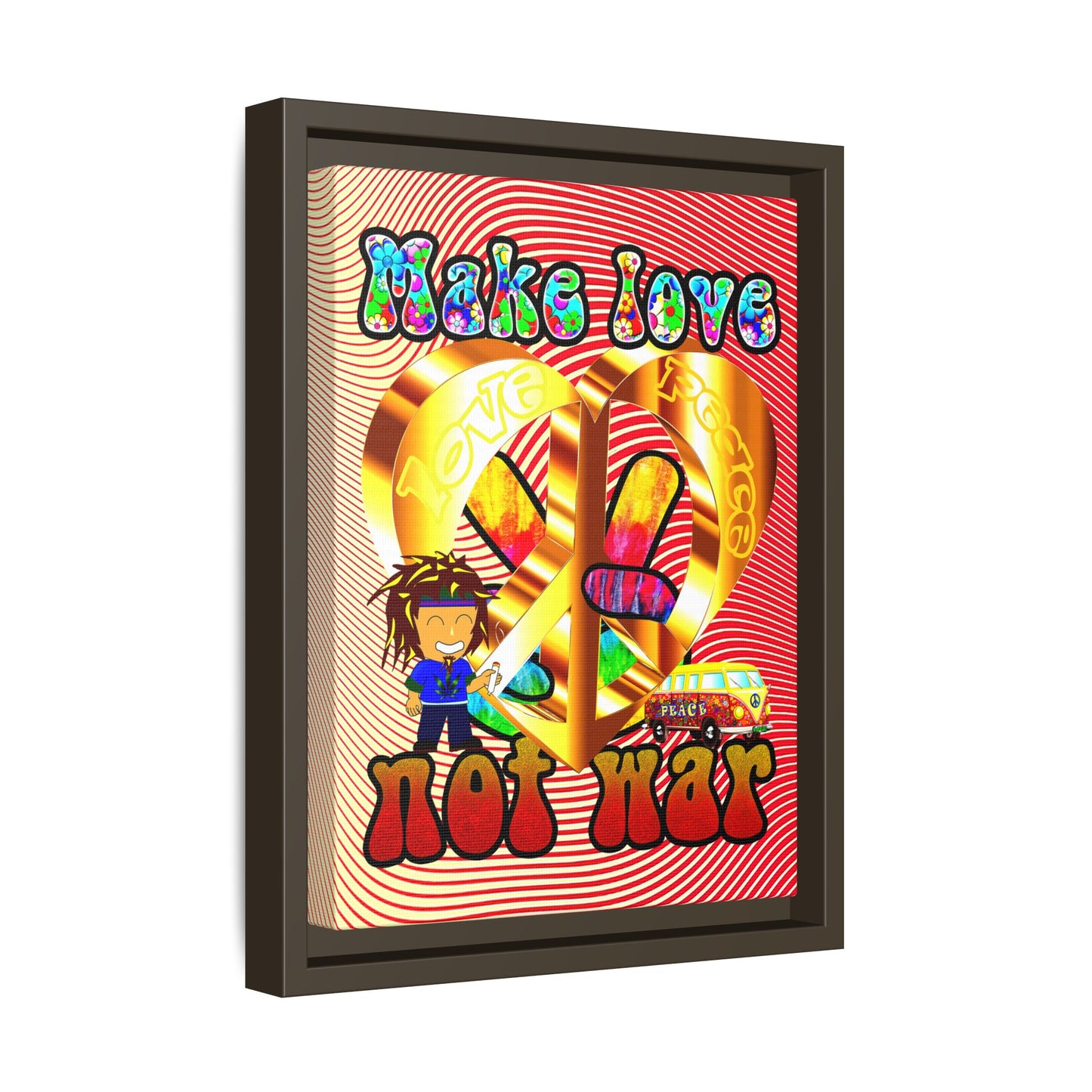 love peace - framed canvas art (yellow-orange wave)