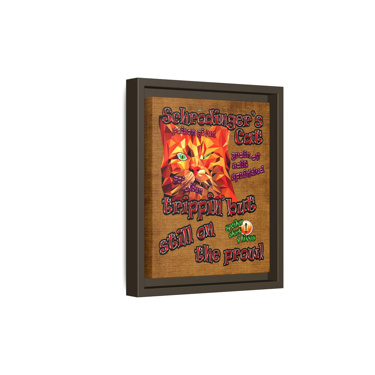 schrodinger's cat - framed canvas art (brown papyrus)
